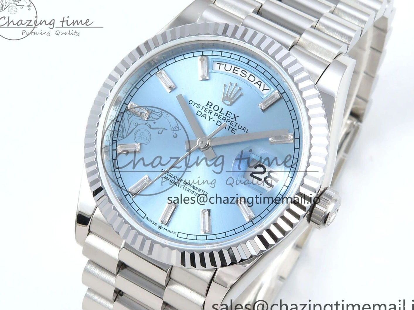 MiroTime 0404 Day Date 36 YG 128236 KF 1:1 Best Edition Ice Blue Crystal Dial on President Bracelet A2836 (Gain Weight) Modern 500